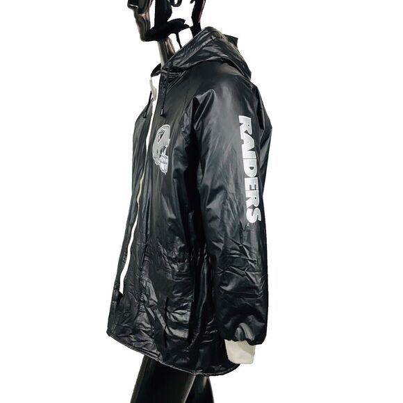Vintage 90s RAIDERS NFL Black Silver Vinyl Game Day Jacket Size M/L/XL RARE - Picture 2 of 8